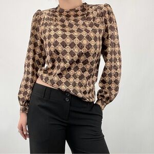 Vintage Nicola Satin Printed Puff Sleeve Blouse